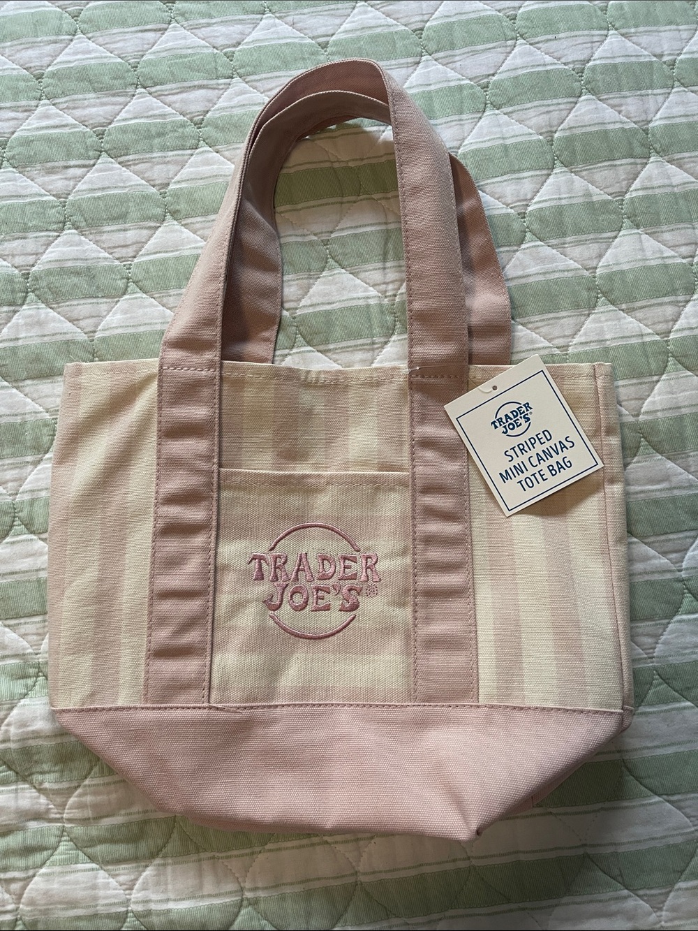 Trader Joe's Pink Striped Canvas Mini Tote